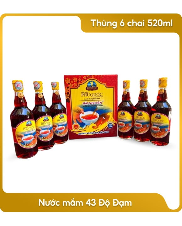 Nước mắm 43 Độ Đạm - Thùng 6 chai 520ml